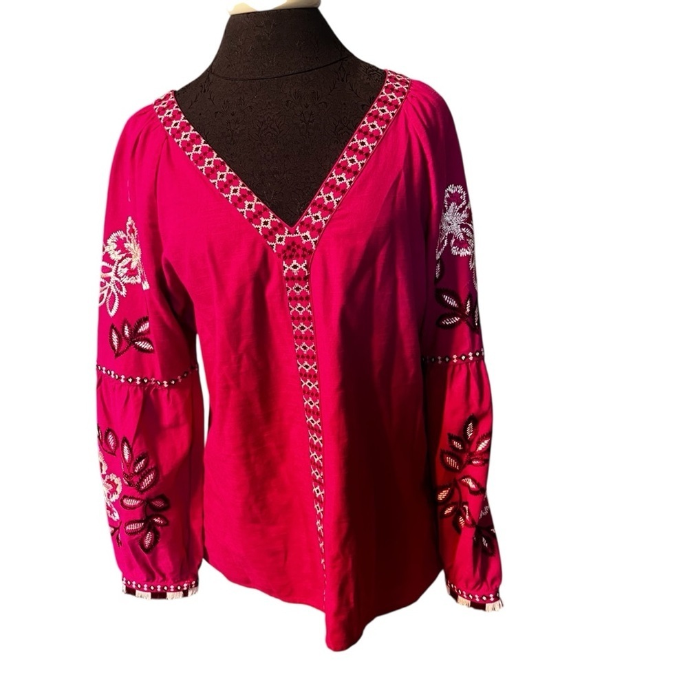 Tory Burch Fuschia Tunic Embroidered Boho Size 8/M